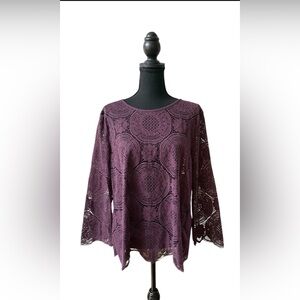 LOFT Deep Purple Lace Scallop Bottom Blouse